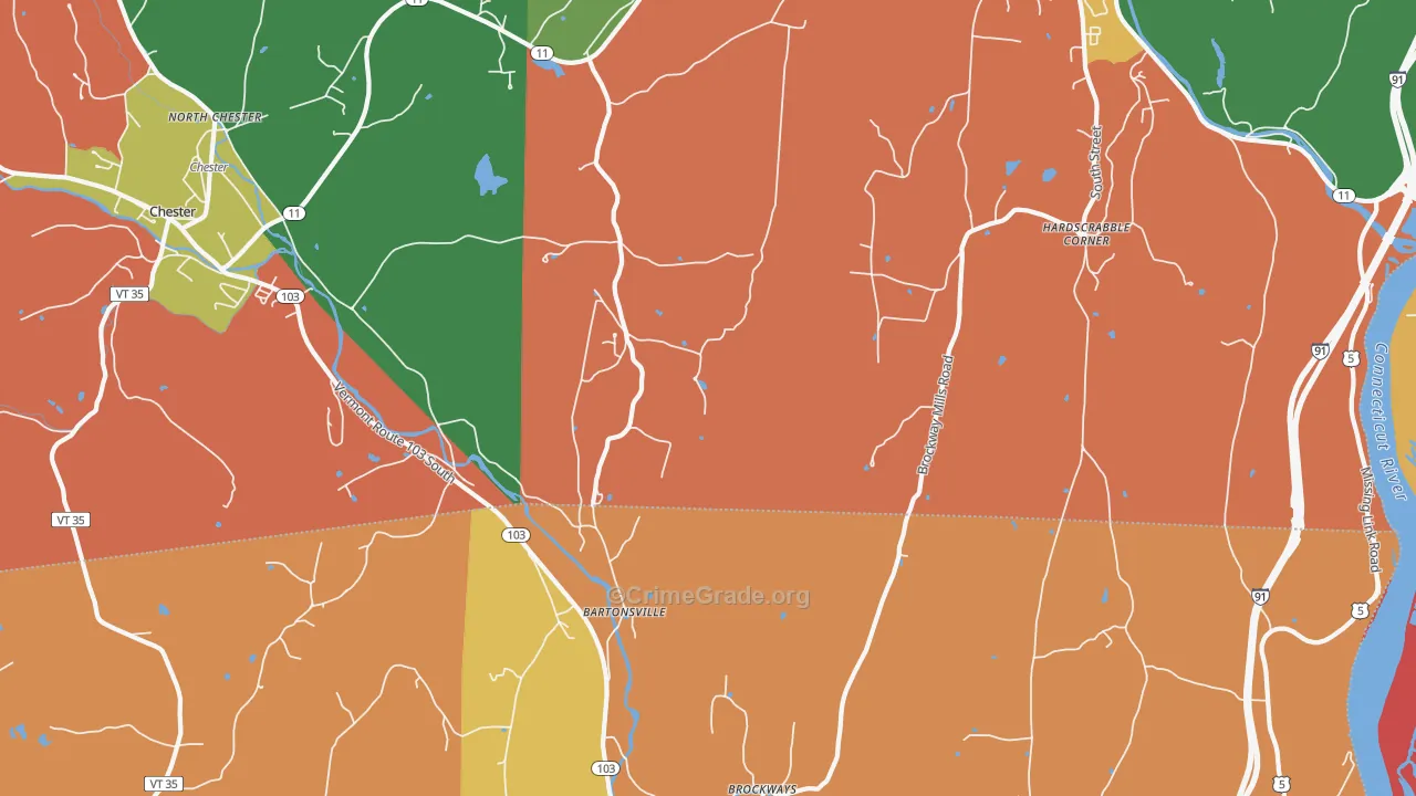 Bartonsville, VT Map of Robbery Rates