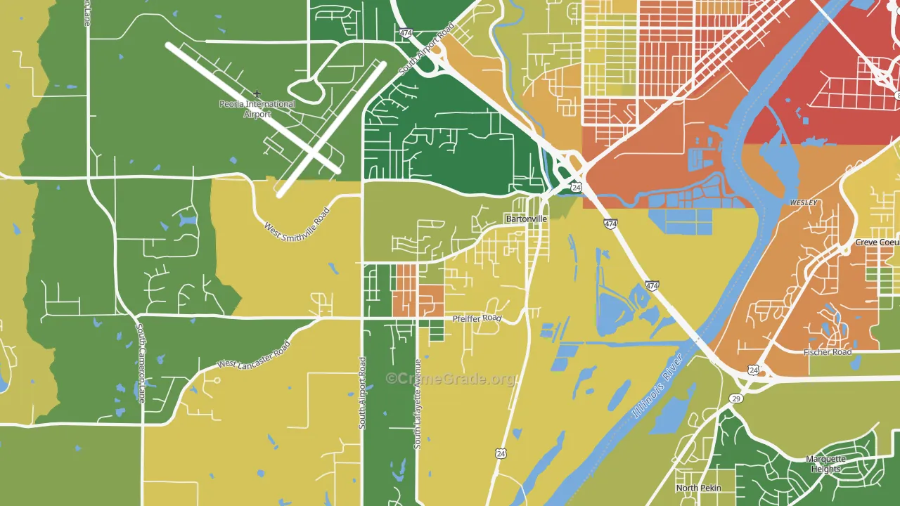 Bartonville, IL Map of Robbery Rates