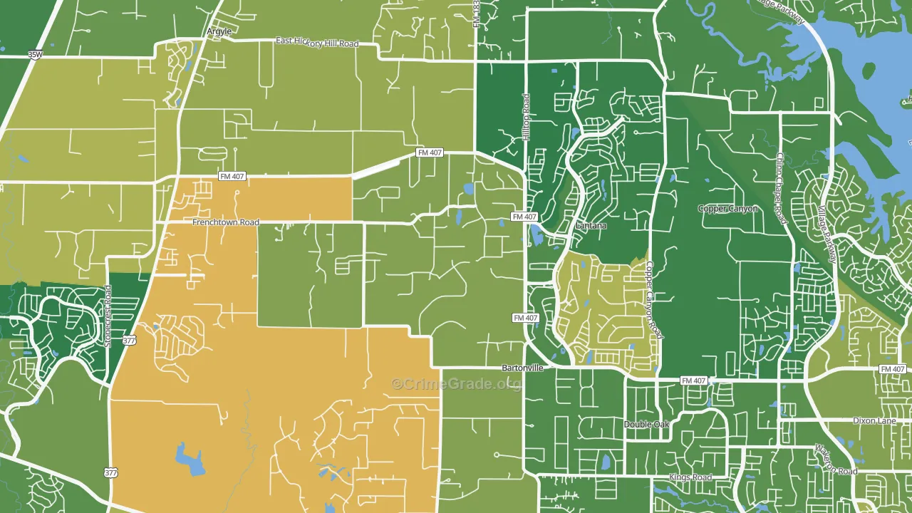 Bartonville, TX Map of Robbery Rates
