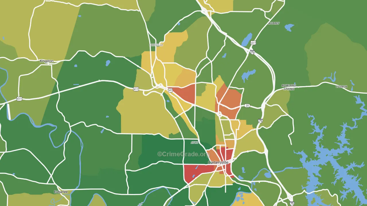 Bartow County, GA Map of Robbery Rates