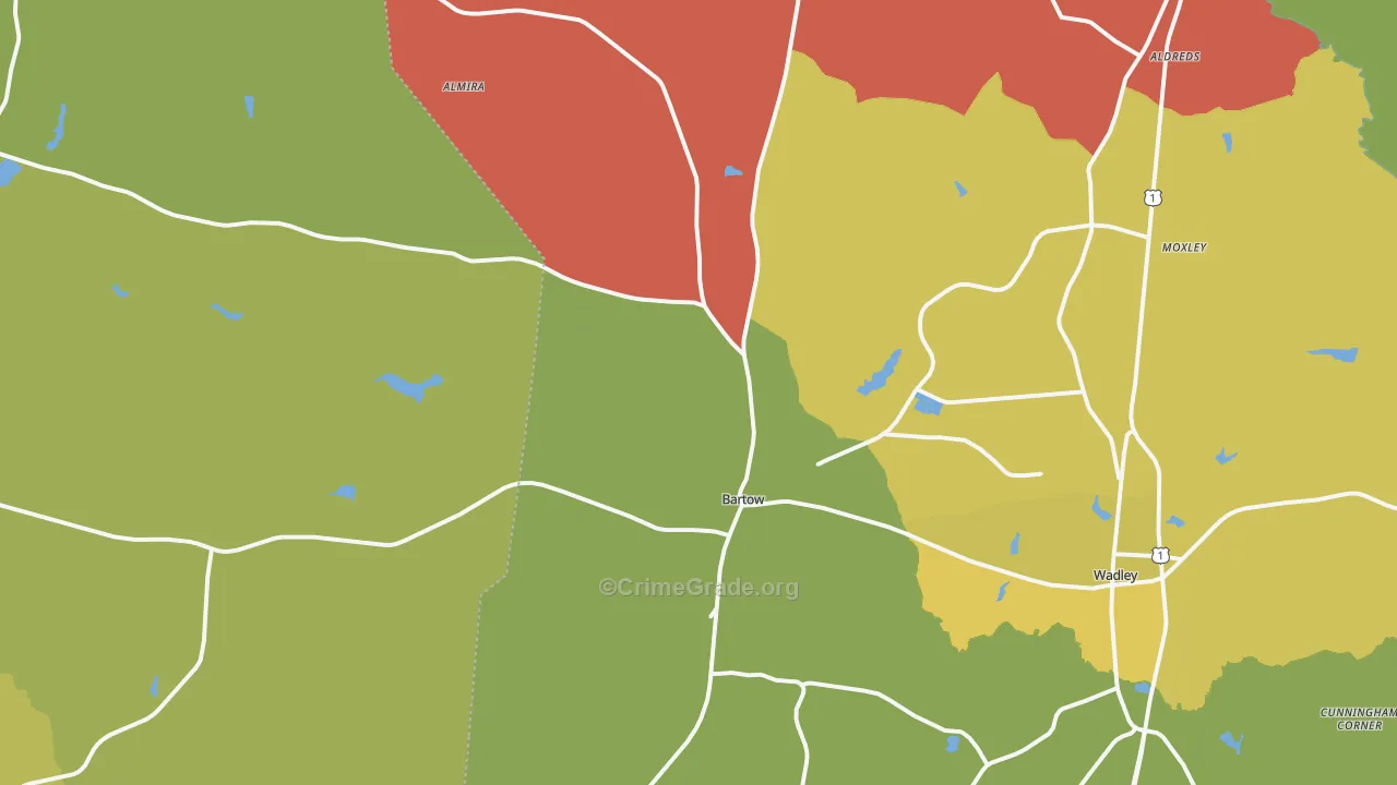 Bartow, GA Map of Robbery Rates