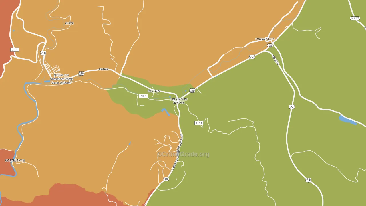 Bartow, WV Map of Robbery Rates