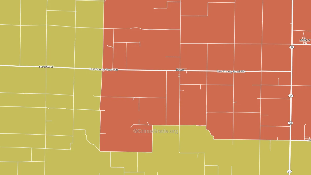 Basco, IL Map of Robbery Rates