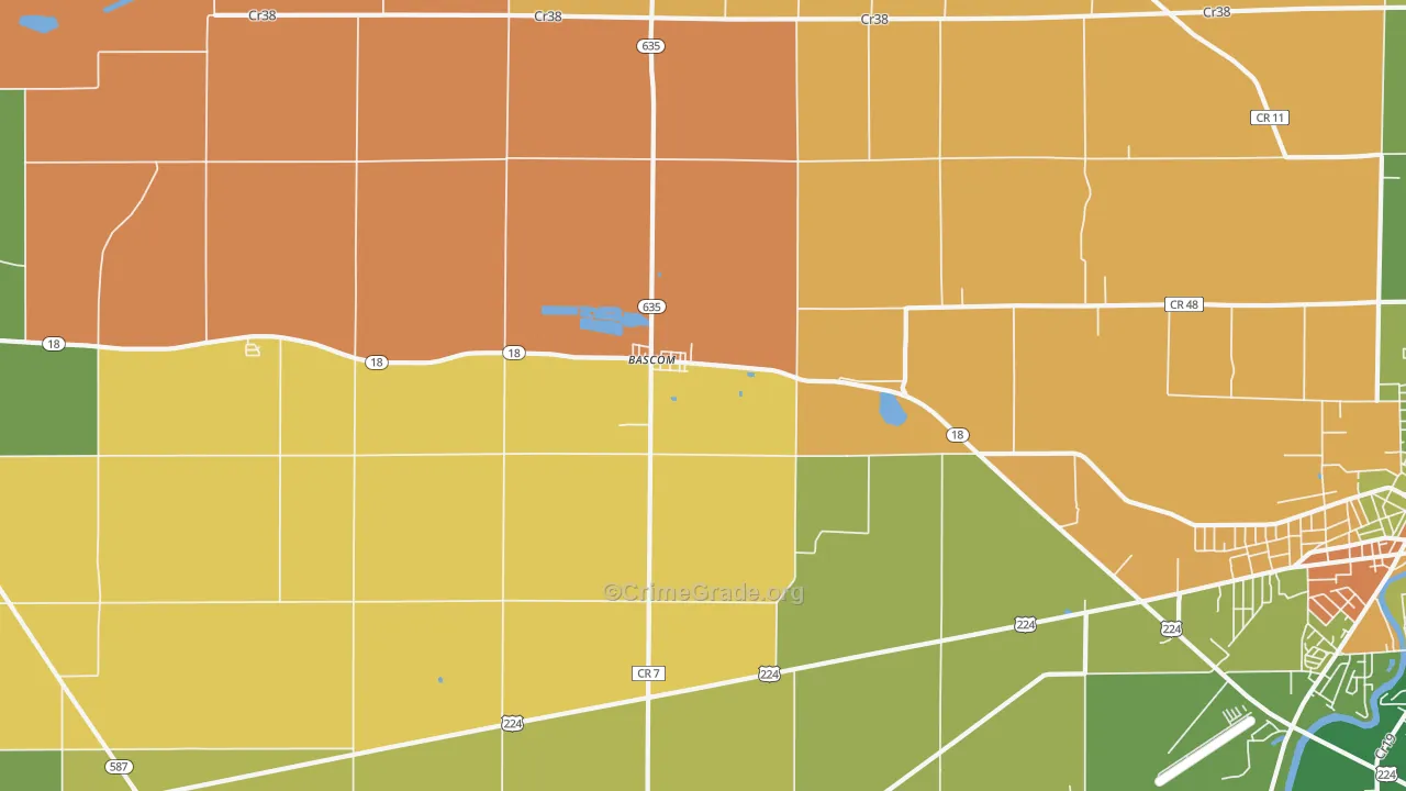 Bascom, OH Map of Robbery Rates