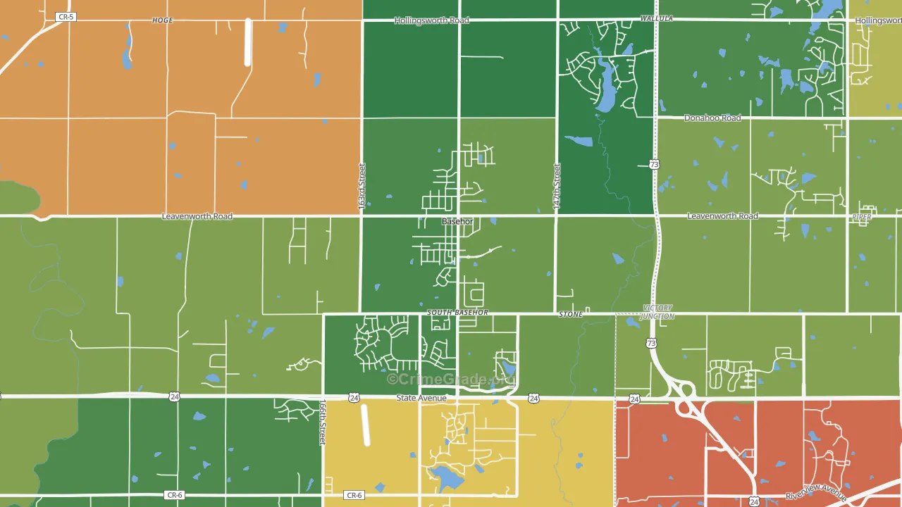 Basehor, KS Map of Robbery Rates