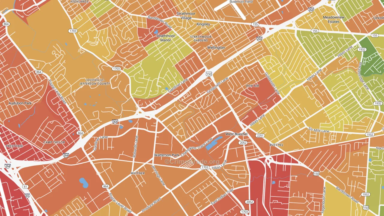 Bashford Manor, Louisville, KY Map of Robbery Rates