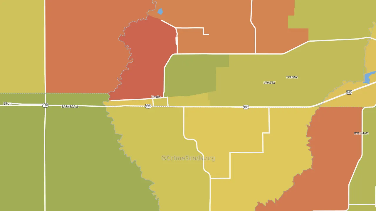 Basile, LA Map of Robbery Rates