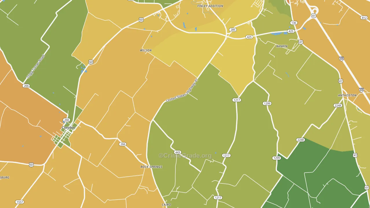 Baskett, KY Map of Robbery Rates