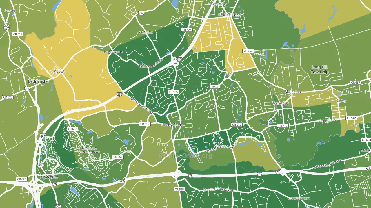 Basking Ridge, NJ Map of Robbery Rates