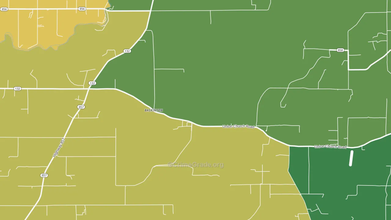 Baskinton, LA Map of Robbery Rates