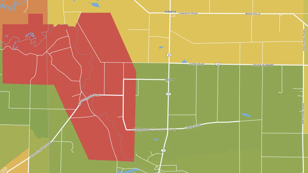 Basom, NY Map of Robbery Rates