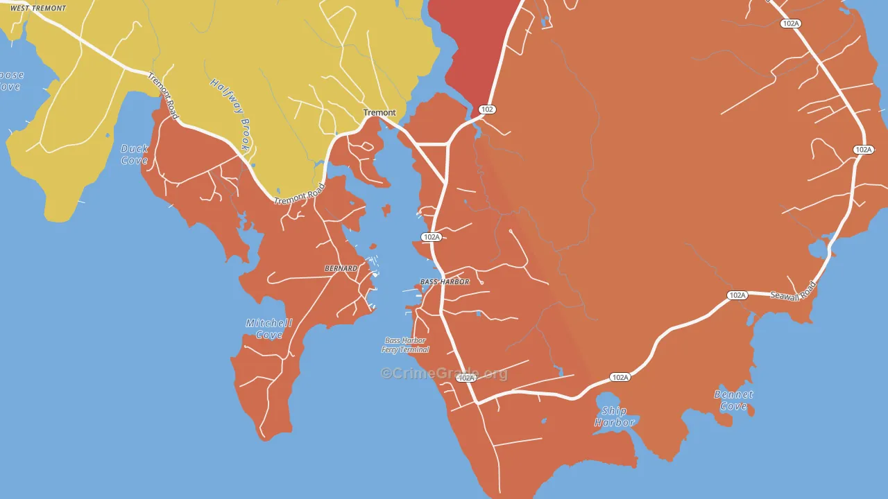 Bass Harbor, ME Map of Robbery Rates