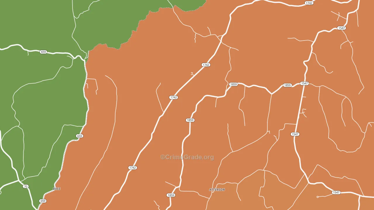 Bass, KY Map of Robbery Rates