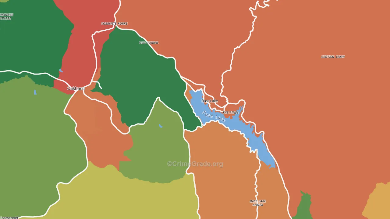 Bass Lake, CA Map of Robbery Rates