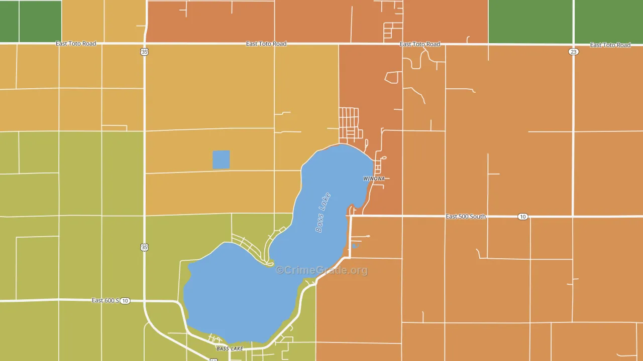 Bass Lake, IN Map of Robbery Rates