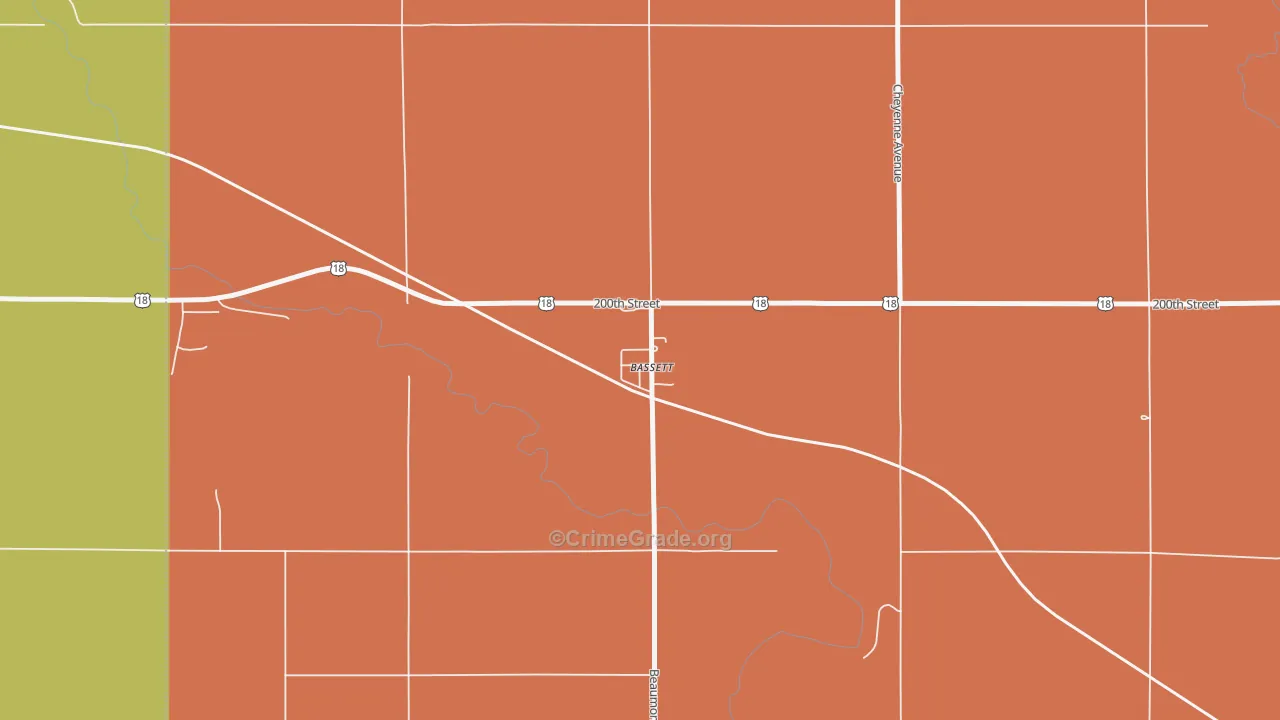 Bassett, IA Map of Robbery Rates