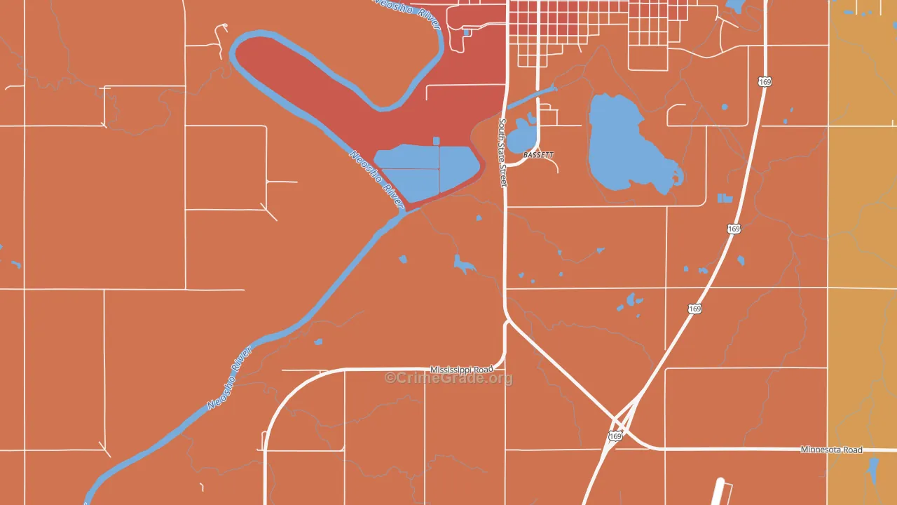 Bassett, KS Map of Robbery Rates