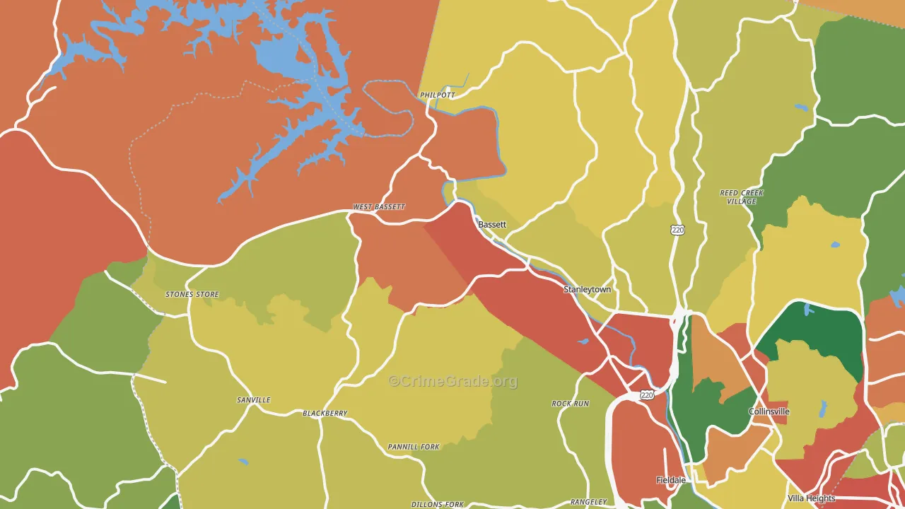 Bassett, VA Map of Robbery Rates