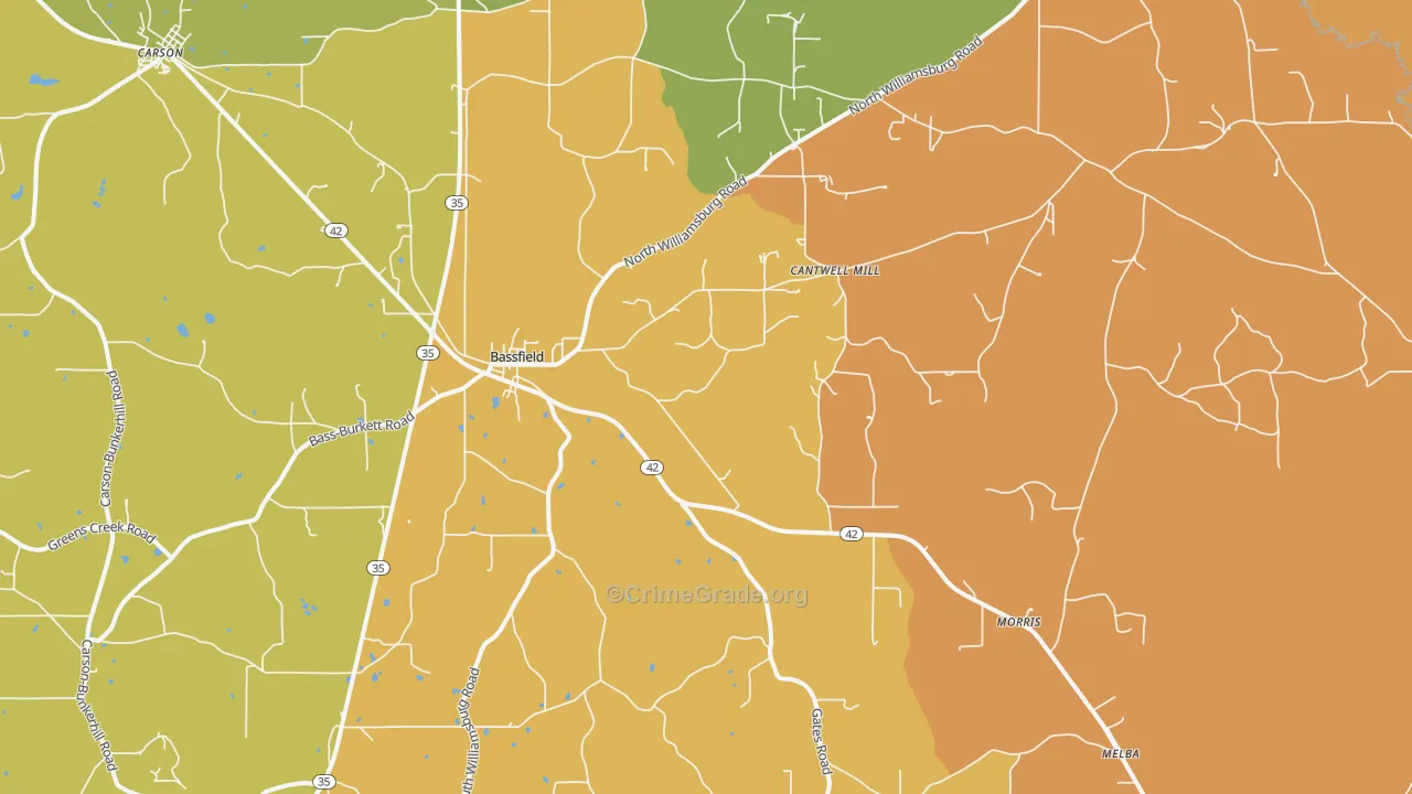 Bassfield, MS Map of Robbery Rates