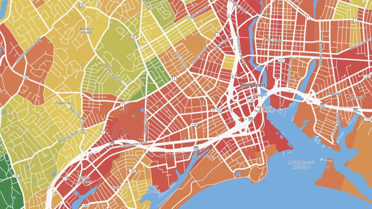 Bassickville Historic District, Bridgeport, CT Map of Robbery Rates