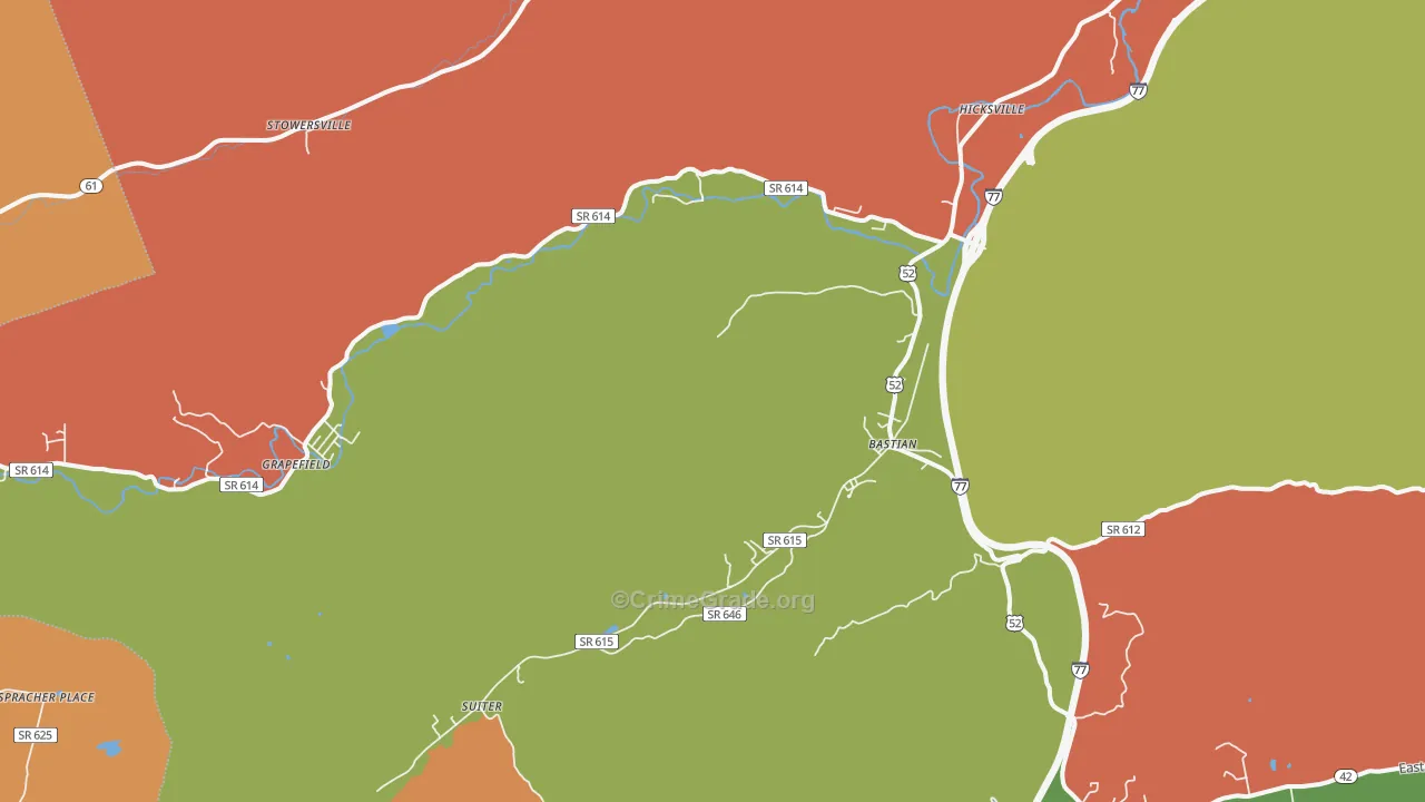 Bastian, VA Map of Robbery Rates