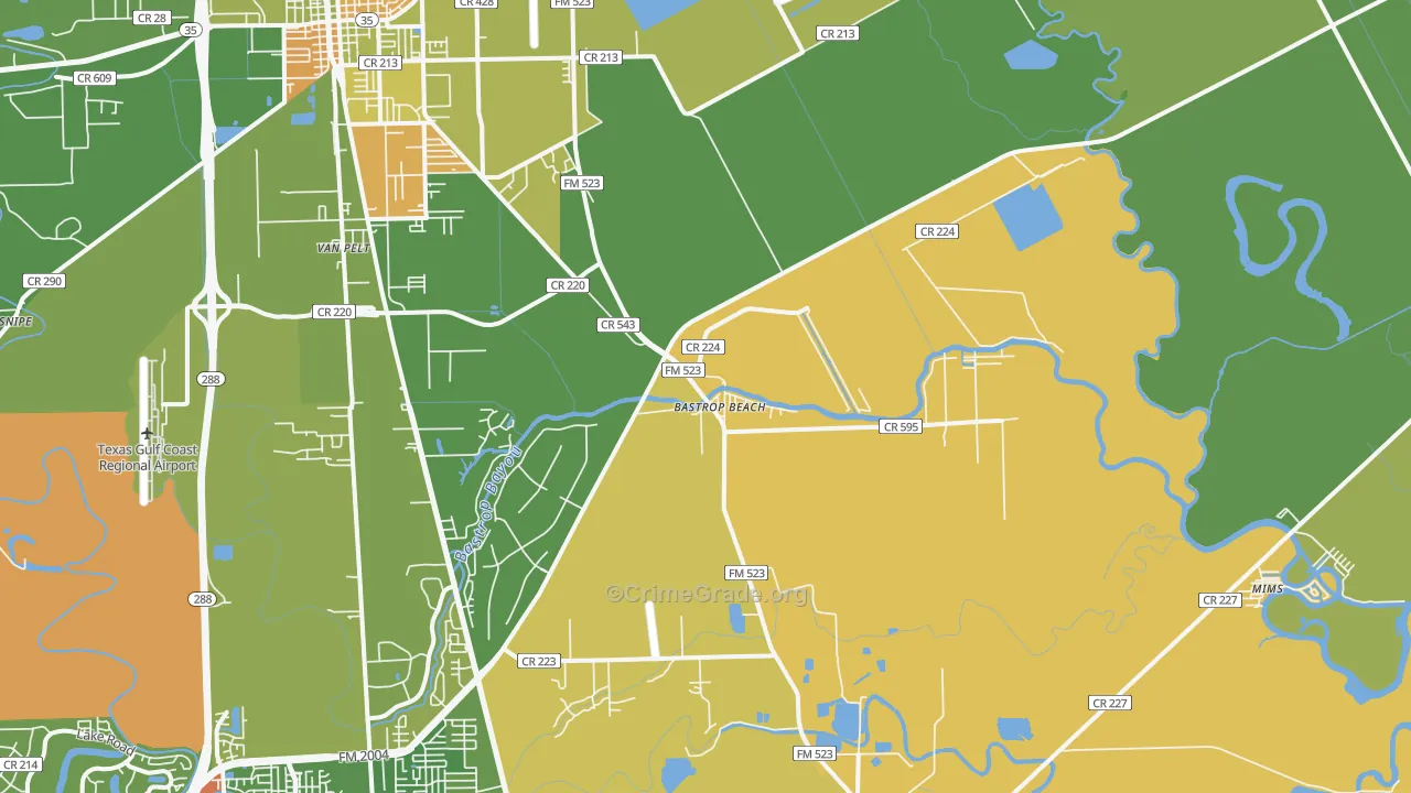 Bastrop Beach, TX Map of Robbery Rates