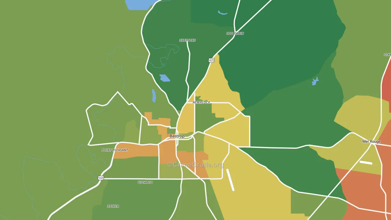 Bastrop, LA Map of Robbery Rates