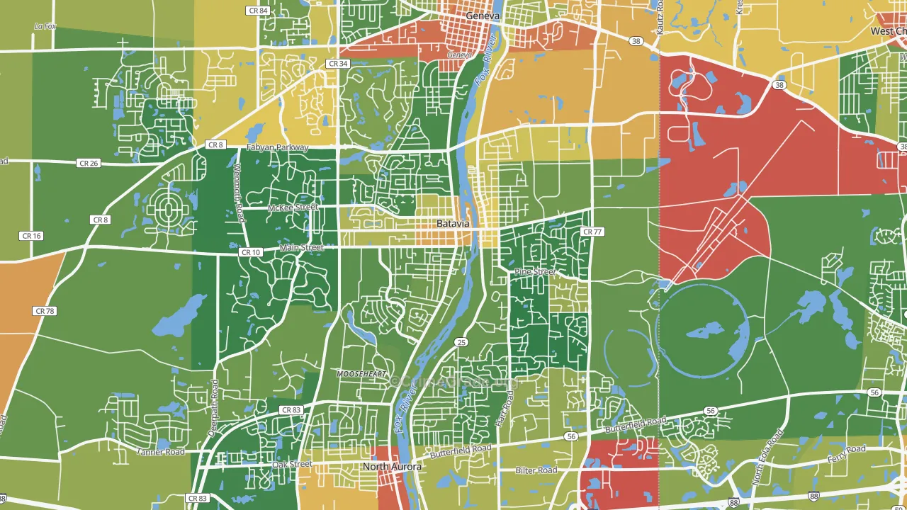 Batavia, IL Map of Robbery Rates