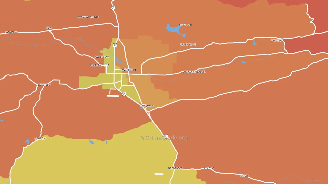 Bates, AR Map of Robbery Rates