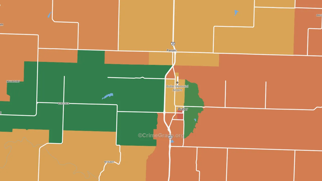Bates County, MO Map of Robbery Rates