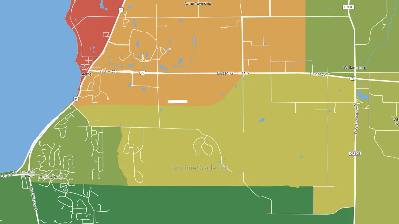 Bates, MI Map of Robbery Rates