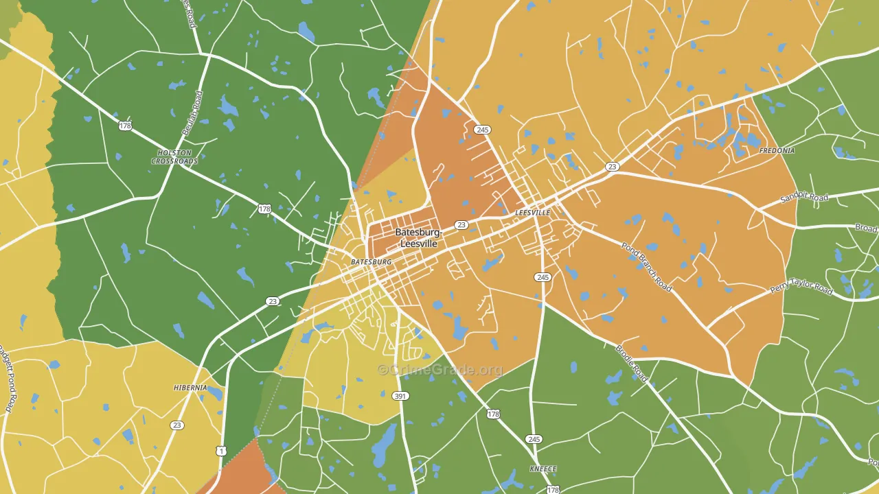 Batesburg-Leesville, SC Map of Robbery Rates