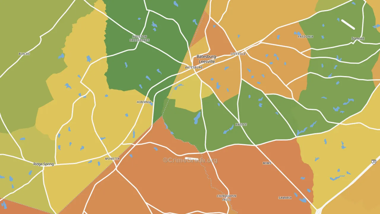 Batesburg, SC Map of Robbery Rates