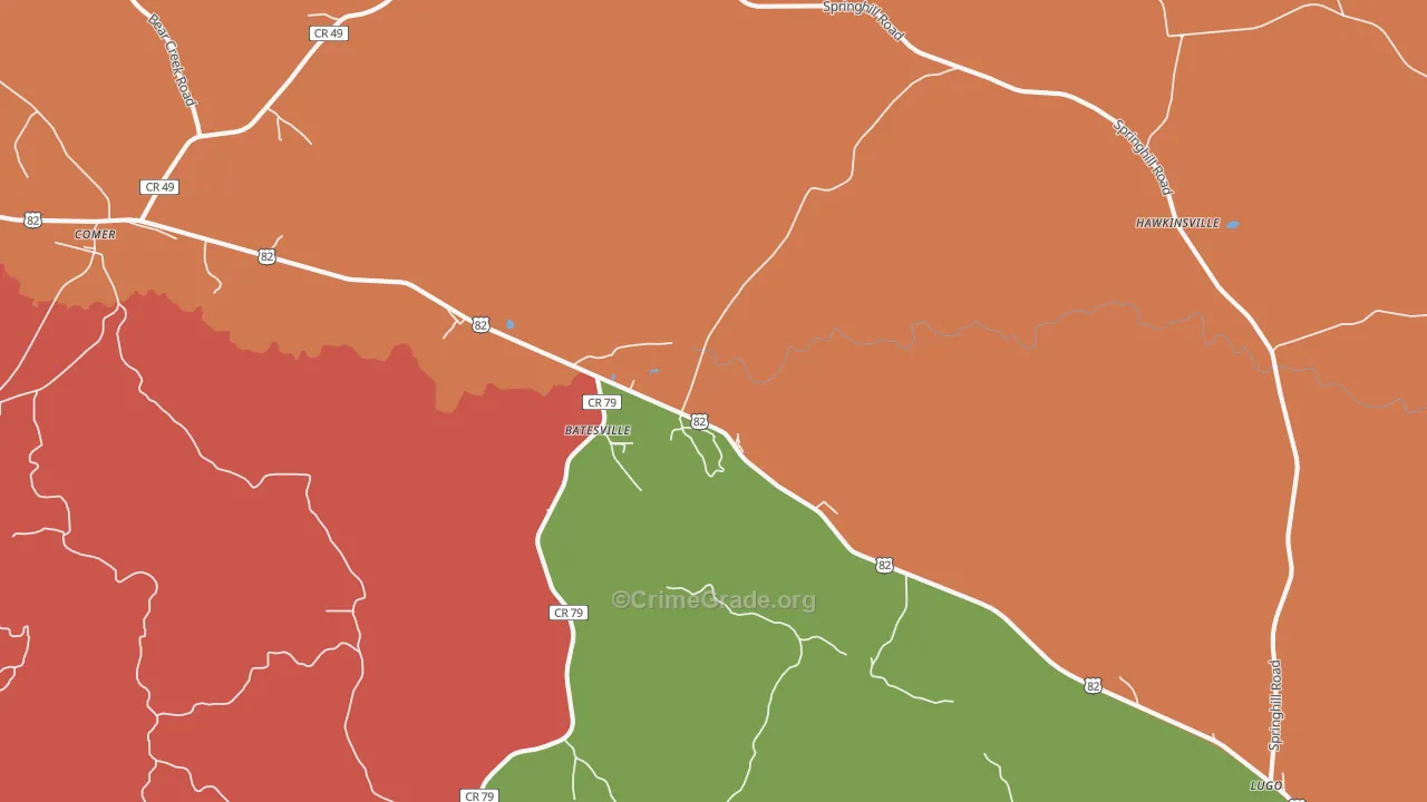 Batesville, AL Map of Robbery Rates
