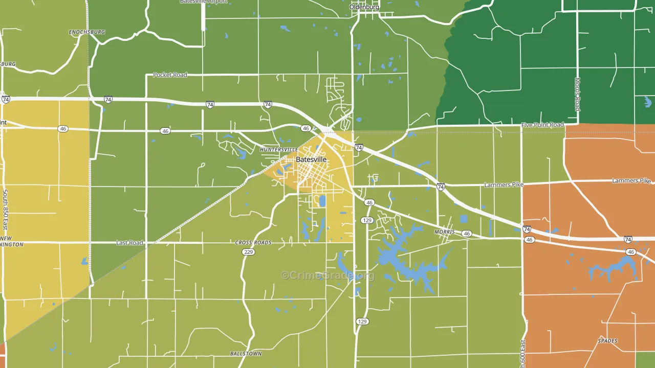 Batesville, IN Map of Robbery Rates
