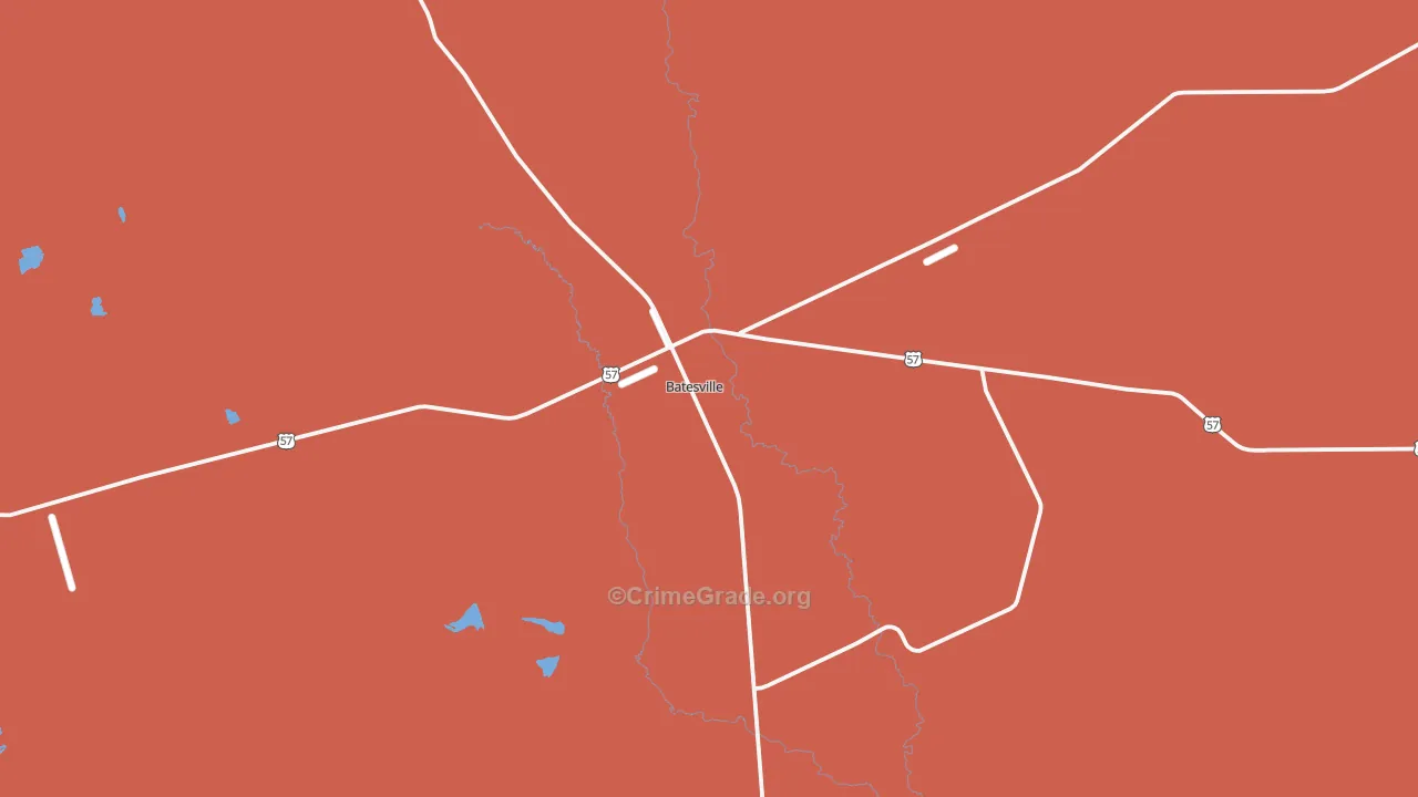 Batesville, TX Map of Robbery Rates