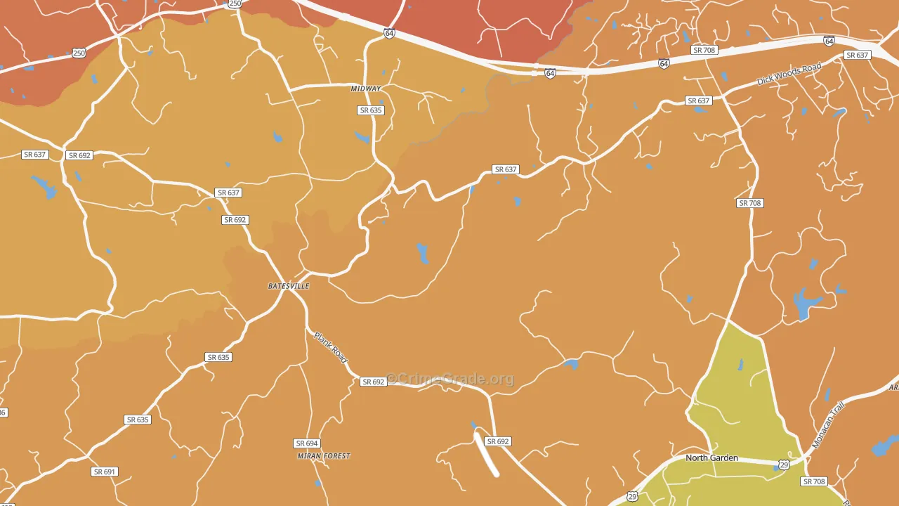 Batesville, VA Map of Robbery Rates