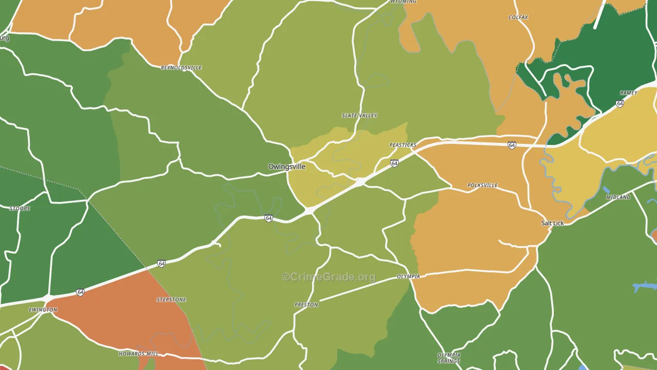 Bath County, KY Map of Robbery Rates