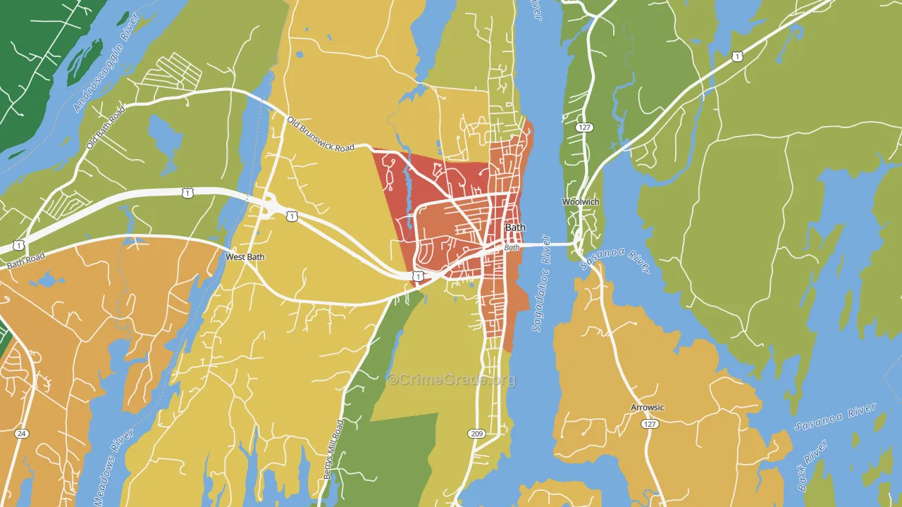 Bath, ME Map of Robbery Rates