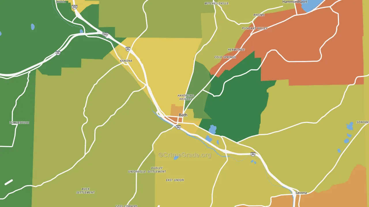 Bath, NY Map of Robbery Rates