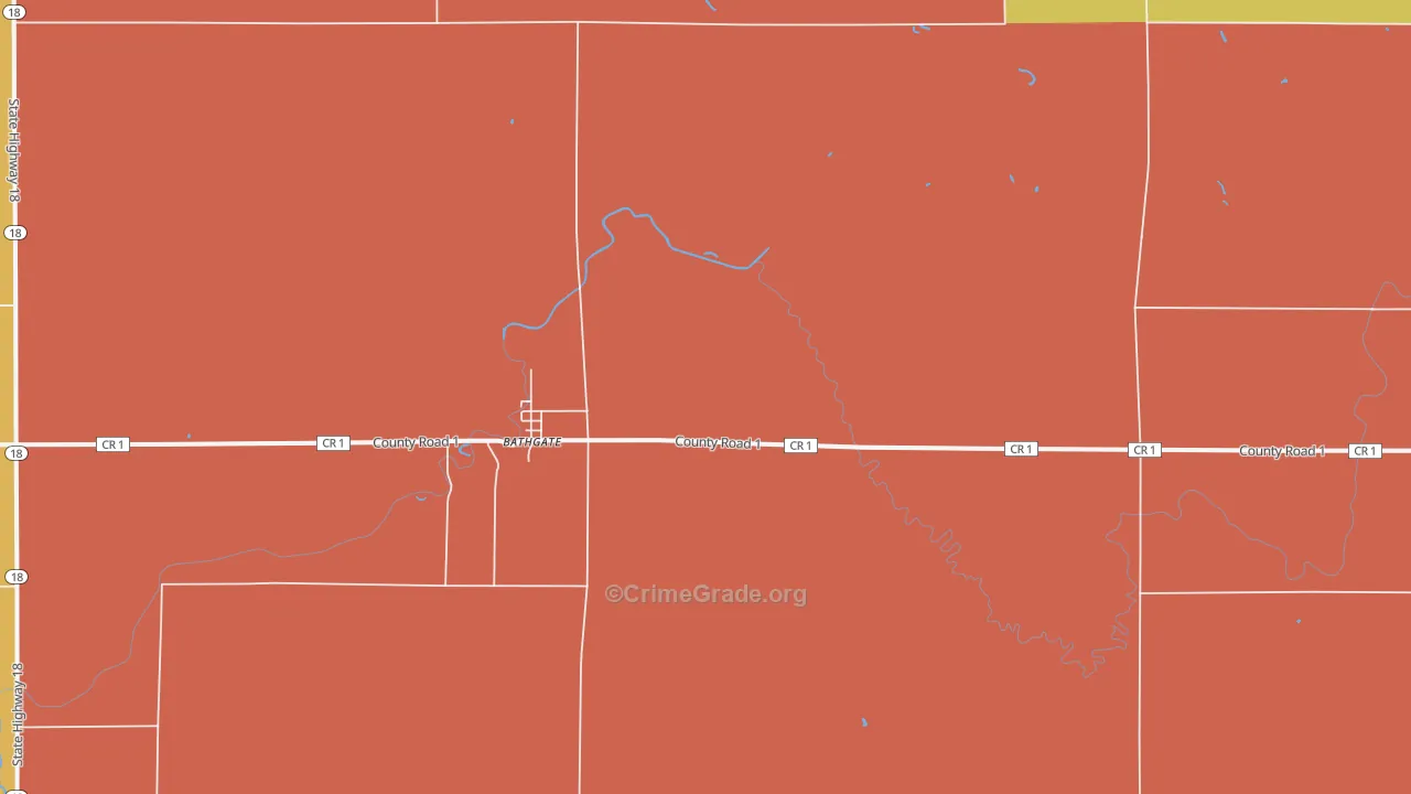 Bathgate, ND Map of Robbery Rates