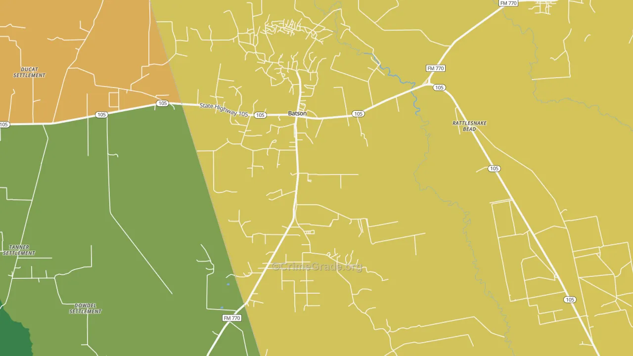 Batson, TX Map of Robbery Rates