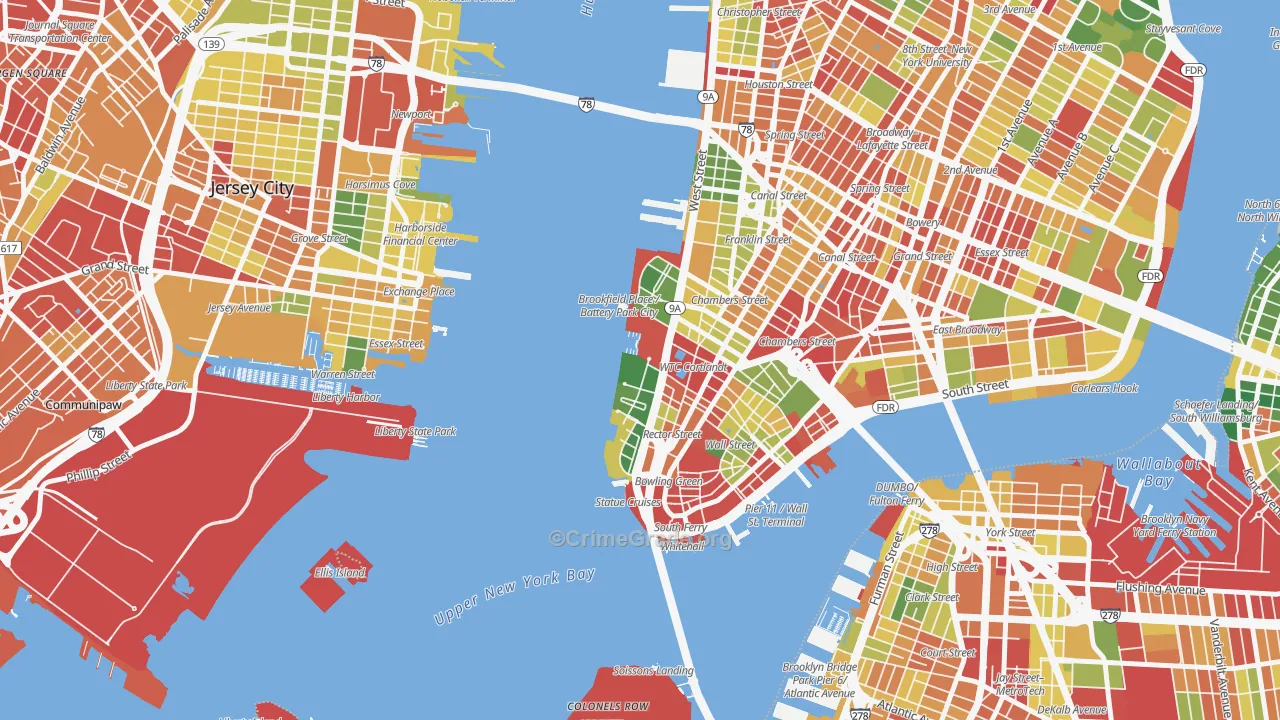 Battery Park, Manhattan, NY Map of Robbery Rates