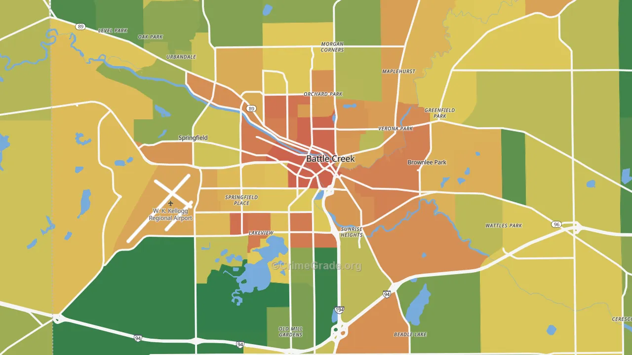 Battle Creek, MI Map of Robbery Rates