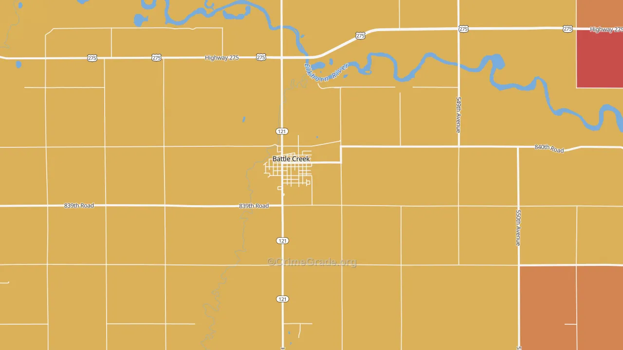 Battle Creek, NE Map of Robbery Rates