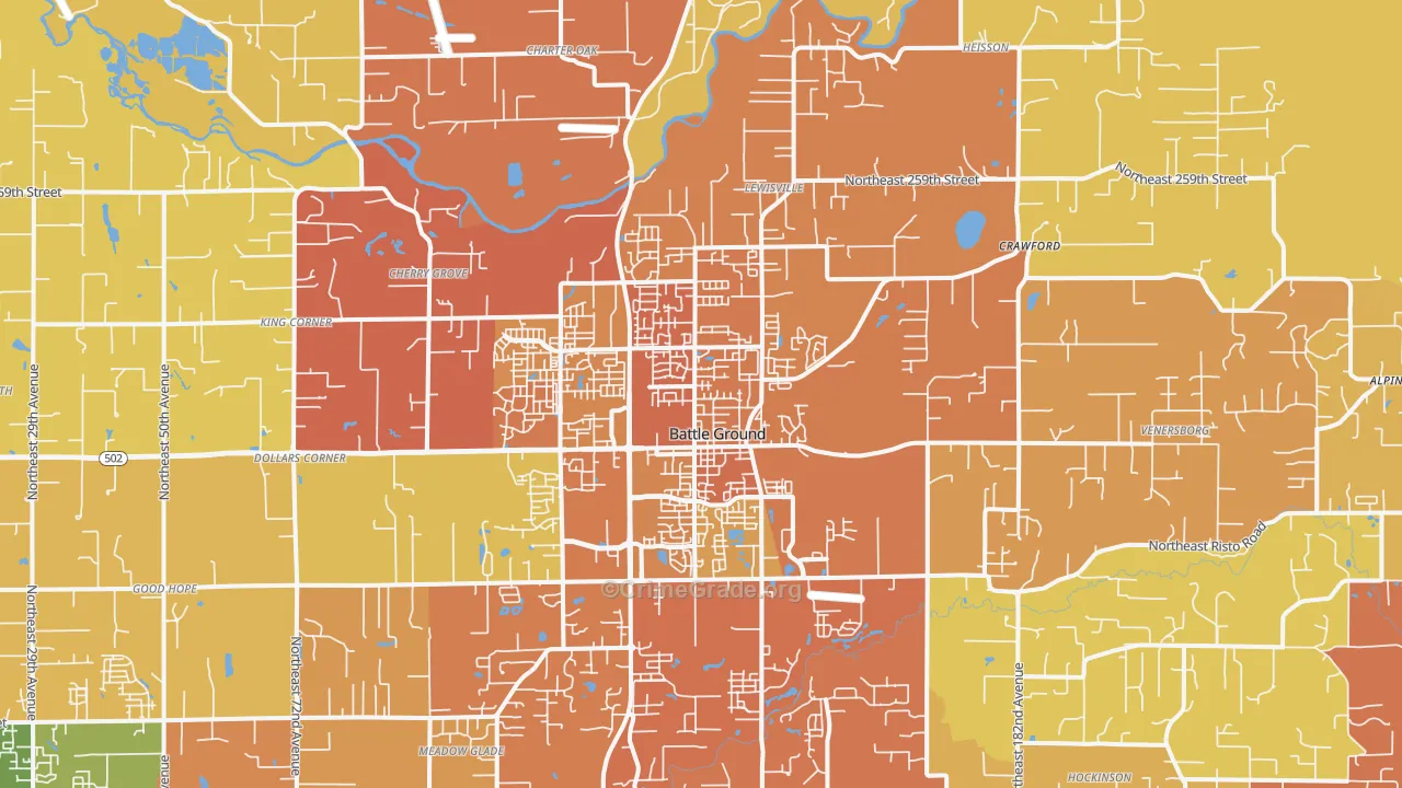 Battle Ground, WA Map of Robbery Rates