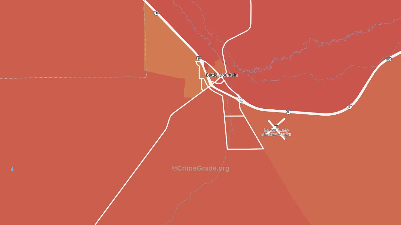 Battle Mountain, NV Map of Robbery Rates