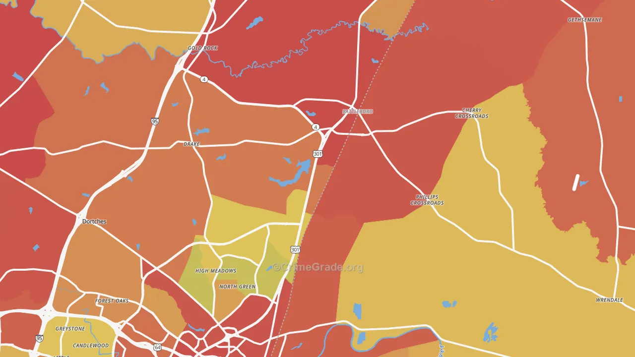 Battleboro, NC Map of Robbery Rates