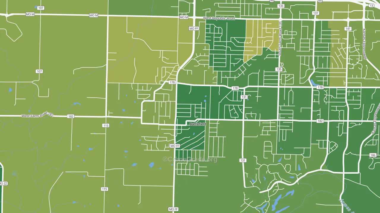 Battlefield, MO Map of Robbery Rates