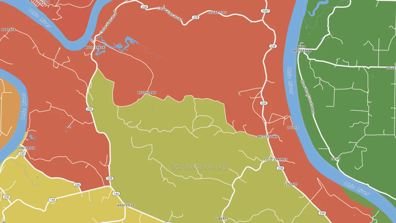 Battletown, KY Map of Robbery Rates